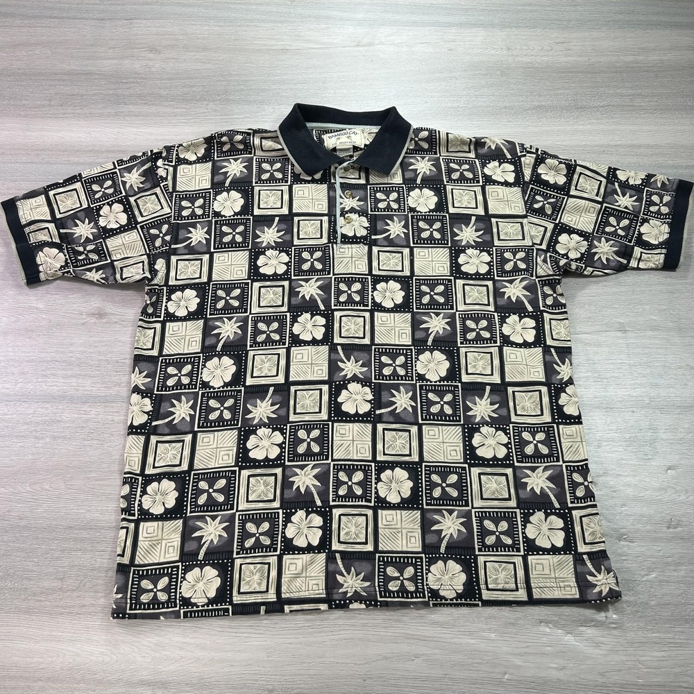Bamboo Cay Polo Shirt Mens Large Floral Tropical Hawaiian‎ Print Beach Casual